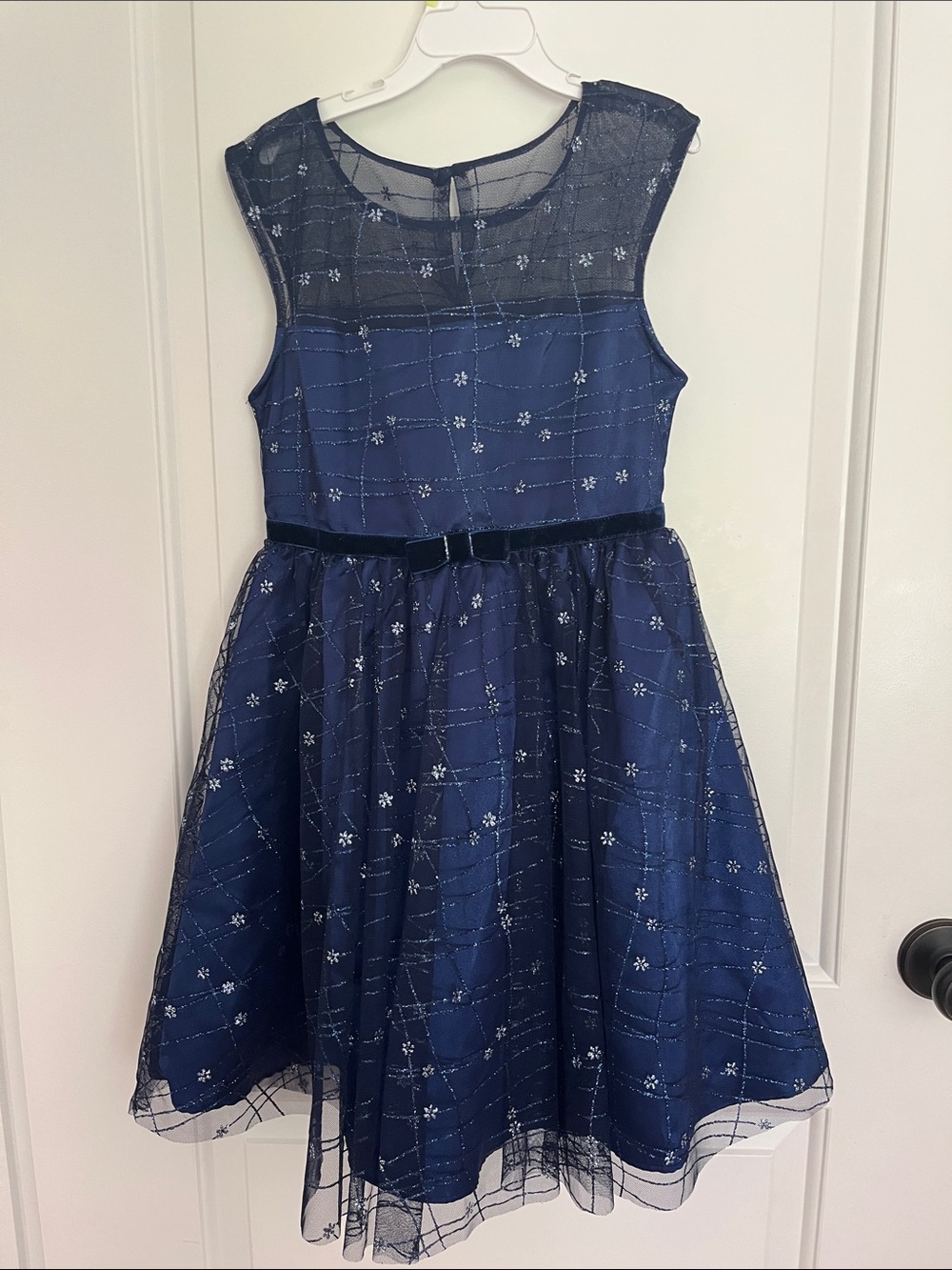 Jona Michelle Navy Blue Sparkle Tulle Dress size 8 girls Smoke